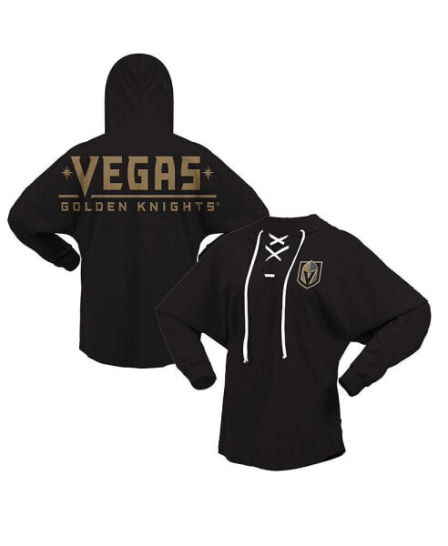 Women's Black Vegas Golden Knights Jersey Lace-Up V-Neck Long Sleeve Hoodie T-shirt