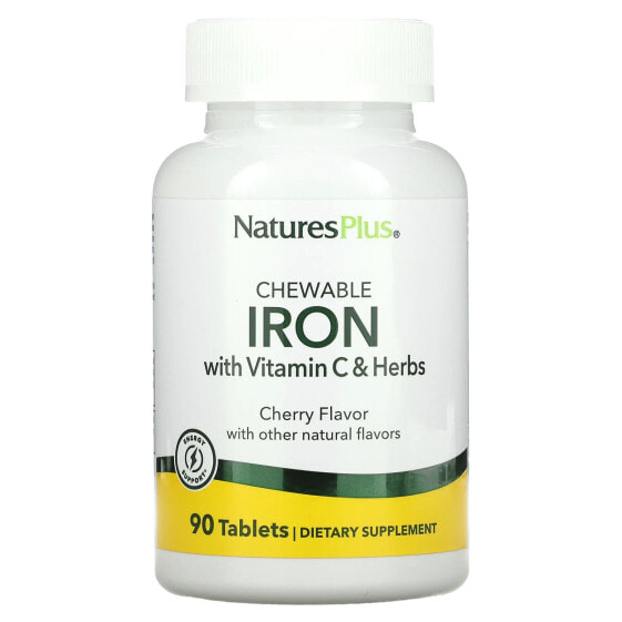 Железо жевательное с витамином C и травами, вишня, 90 таблеток НaturesPlus