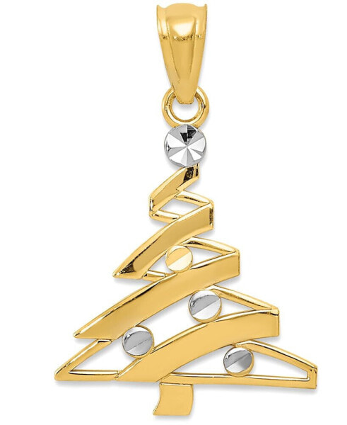 Two-Tone Modern Christmas Tree Charm Pendant in 14k Gold