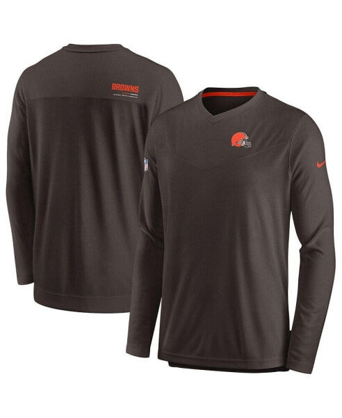 Men's Brown Cleveland Browns 2022 Sideline Coach Chevron Lock Up Performance Long Sleeve V-Neck T-shirt