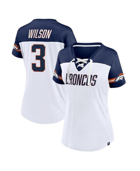 Women's Russell Wilson White Denver Broncos Athena Name and Number V-Neck Top