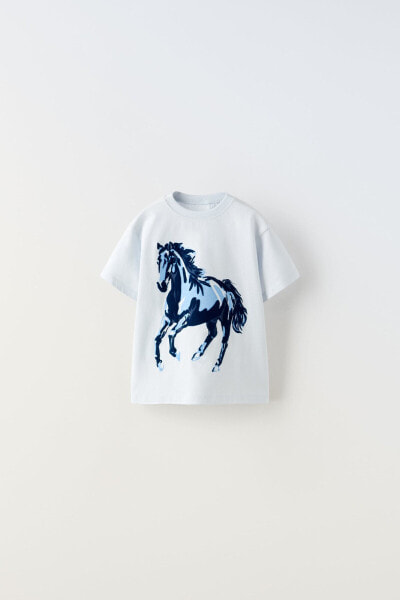 Horse print t-shirt with flocking