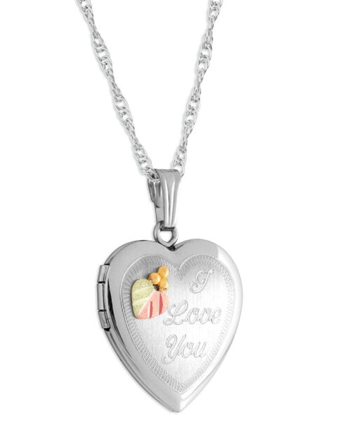 Black Hills Gold "I Love You" Heart Locket Pendant 18" Necklace in Sterling Silver with 12K Rose and Green Gold
