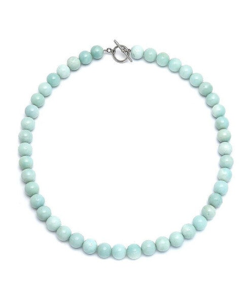 Natural Amazonite Light Aqua Blue Round Gem Stone 10MM Bead Strand Necklace For Women Silver Plated Clasp 18 Inch