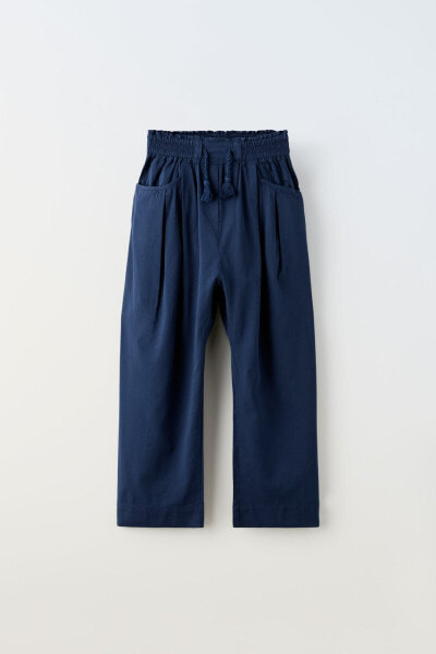 Garment dye trousers with elasticated waistband