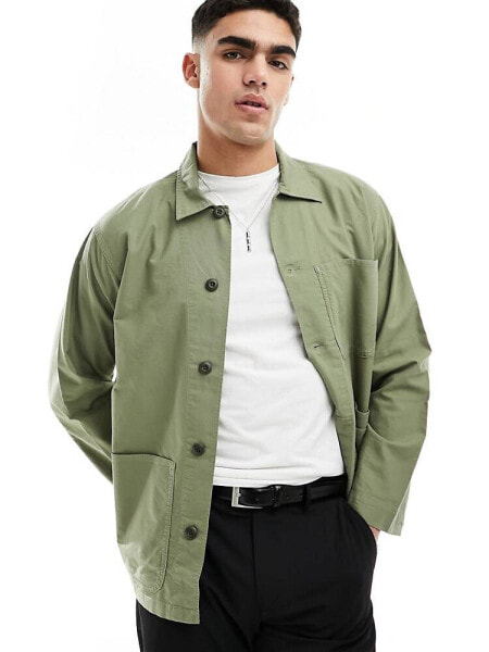 Polo Ralph Lauren icon logo patch pocket garment dyed oxford overshirt classic oversized fit in sage green