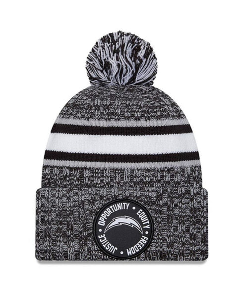 Men's Heather Black Los Angeles Chargers 2023 Inspire Change Cuffed Knit Hat with Pom