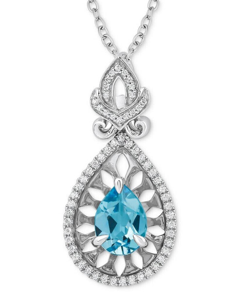Enchanted Disney Fine Jewelry swiss Blue Topaz (1-5/8 ct. t.w.) & Diamond (1/5 ct. t.w.) Jasmine Pendant Necklace in Sterling Silver, 16" + 2" extender