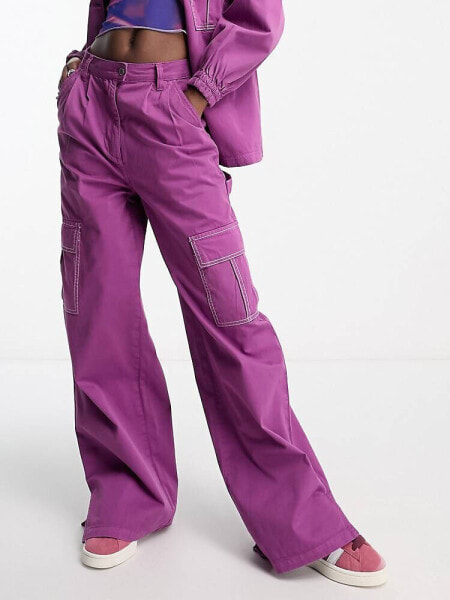 Native Youth straight leg twill cargo trouser co-ord in purple