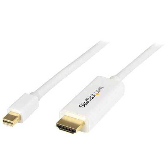 StarTech.com Mini DisplayPort to HDMI Converter Cable - 3 ft (1m) - 4K - White, 1 m, Mini DisplayPort, HDMI Type A (Standard), Male, Male, Straight