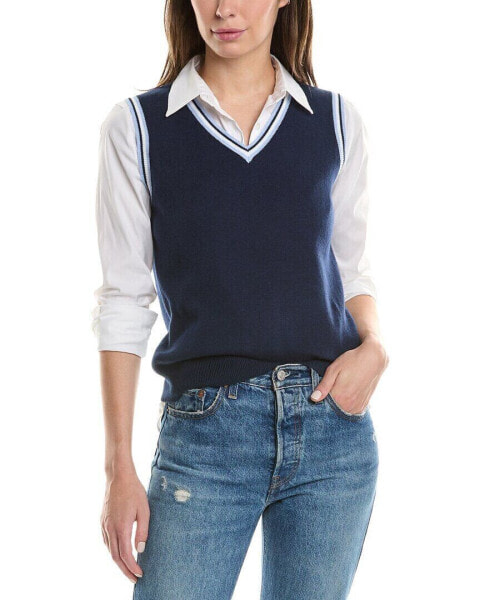 Forte Cashmere Tipped Cashmere-Blend Sweater Vest Women's Blue Xs