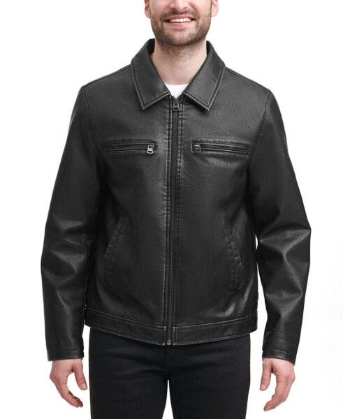 Men's Faux Leather Zip-Front Jacket