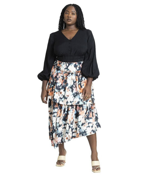 Plus Size Asym Tiered Printed Skirt