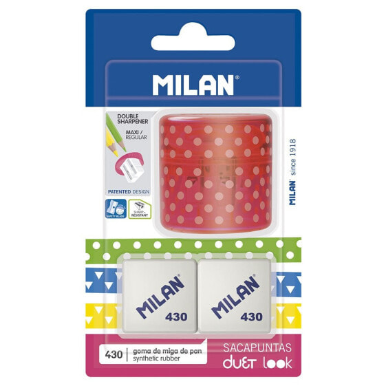 MILAN Blister Pack Pink Duet Look Sharpener+2 Erasers