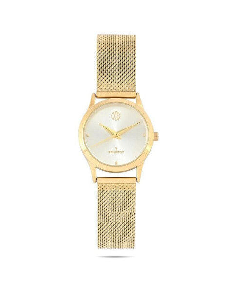 Women's 30mm Wafer Slim Gold Plated Case Watch Champagne Dial with Mesh Band