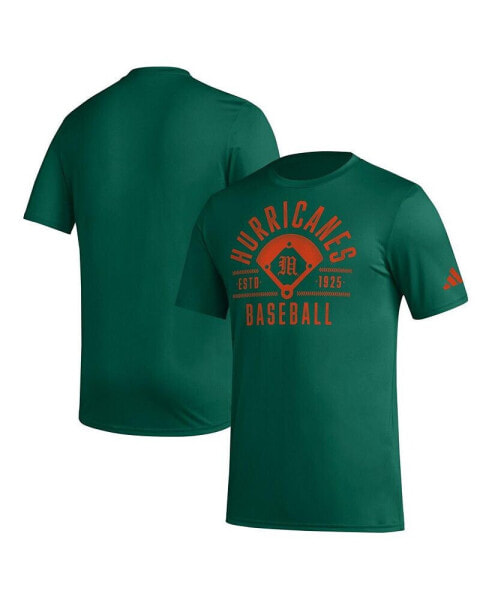 Men's Green Distressed Miami Hurricanes Exit Velocity Baseball Pregame AEROREADY T-shirt