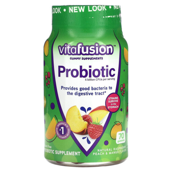 VitaFusion, Жевательные мармеладки с пробиотиками, натуральная малина, персик и манго, 5 млрд КОЕ, 70 жевательных таблеток