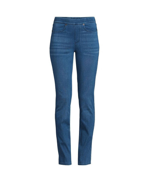 Petite Starfish Mid Rise Knit Denim Straight Jeans