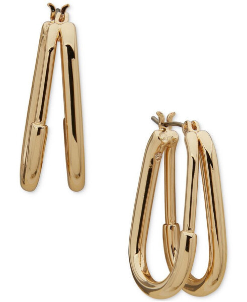 Gold-Tone Two Row Medium Hoop Earrings, 1.15"