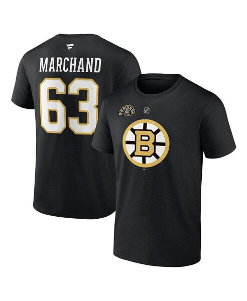 Men's Brad Marchand Black Boston Bruins Authentic Stack Name and Number T-shirt