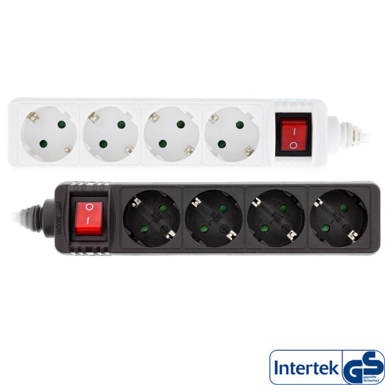 InLine Socket strip - 4-way earth contact CEE 7/3 - with switch - white - 5m