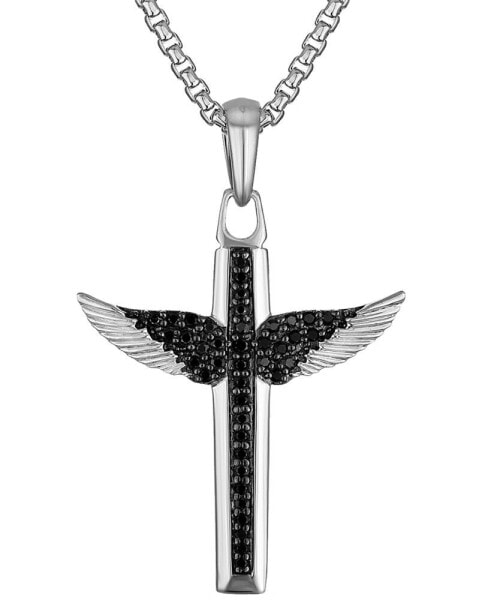 Men's Black Diamond Angel Wing Pendant Necklace (1/2 ct. t.w.) in Sterling Silver-Plate, 24" + 2" extender