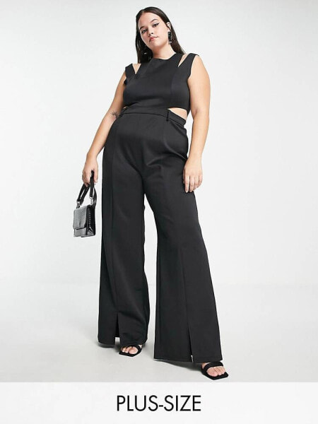 Extro & Vert Plus tailored wide leg cut out jumpsuit in black