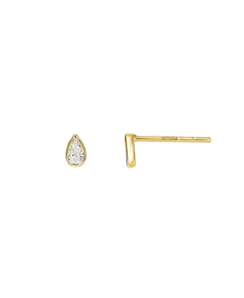 Pear Bezel 14K Gold Diamond Stud Earrings