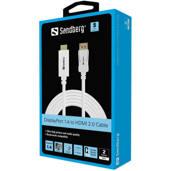 SANDBERG DisplayPort 1.4-HDMI 4K60Hz 2m - 2 m - DisplayPort - HDMI - Male - Male - Straight