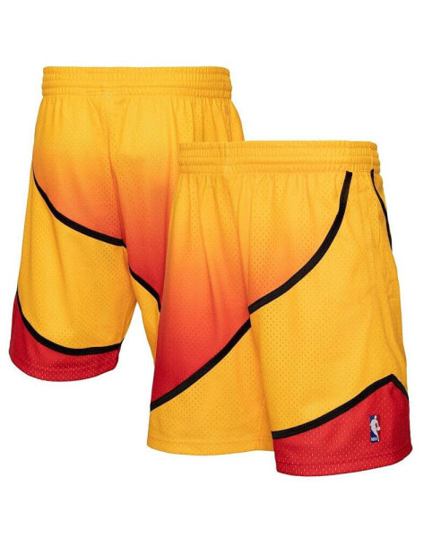 Men's Gold and Red Atlanta Hawks 1986/87 Hardwood Classics Fadeaway Reload 3.0 Swingman Shorts