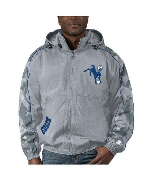 Men's Gray Distressed Indianapolis Colts Thursday Night Gridiron Throwback Full-Zip Jacket