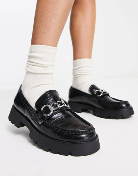 Pull&Bear patent croc loafer in black