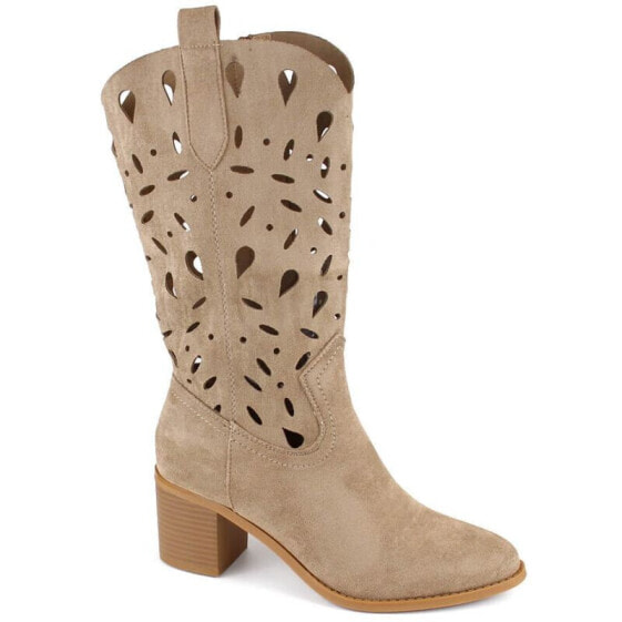 M.Daszyński W SAN20E openwork suede boots, dark beige