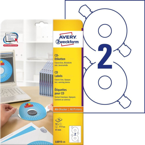Avery Zweckform L6015-25 - White - Rectangle - Permanent - DIN A4 - CD/DVD - Paper