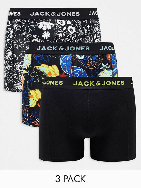 Jack & Jones 3 pack trunks in skull print