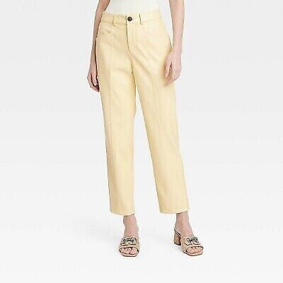 Women's High-Rise Faux Leather Ankle Trousers - A New Day Yellow 8