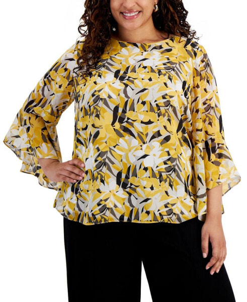 Plus Size Printed Ruffled 3/4-Sleeve Top