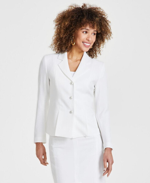 Women's Stretch Crepe Embellished Three-Button Blazer