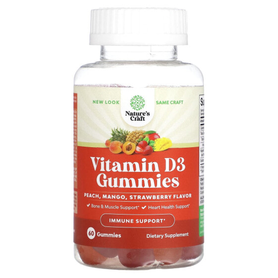 Vitamin D3 Gummies, Peach, Mango, Strawberry, 50 mcg, 60 Gummies, (25 mcg per Gummy)