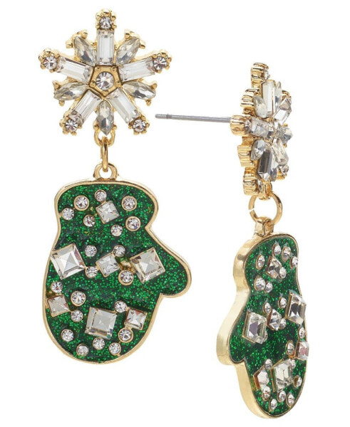 Gold-Tone Crystal Snowflake & Glitter Mitt Drop Earrings, Created for Macy's