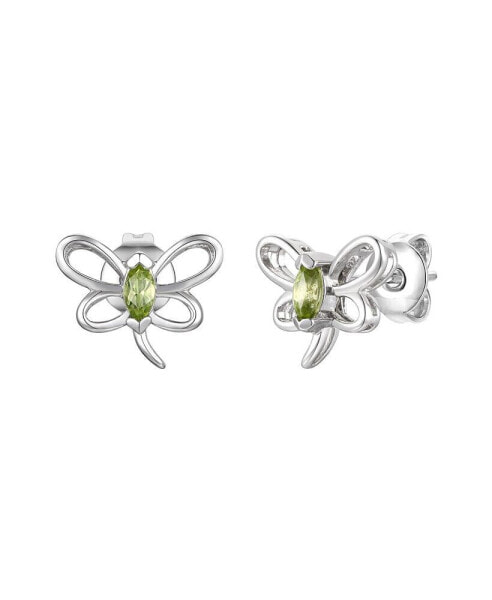 Sterling Silver White Gold Plated with Peridot Tourmaline Gemstone Butterfly Stud Earrings