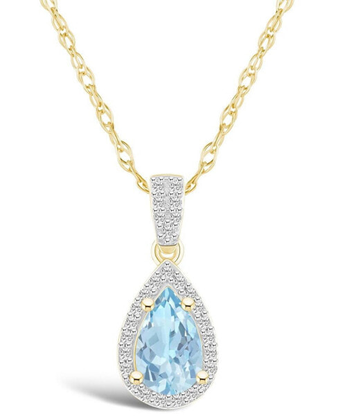 Lab Grown Spinel Aquamarine (7/8 ct. t.w.) and Lab Grown Sapphire (1/6 ct. t.w.) Halo Pendant Necklace in 10K Yellow Gold