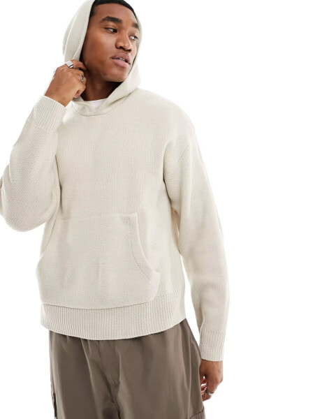 Jack & Jones boxy knitted hoodie in beige