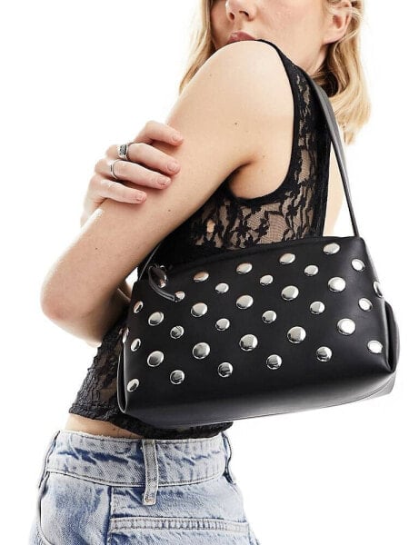 ASOS DESIGN shoulder bag with mixed stud detail in black