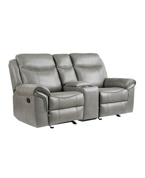 White Label Calico 80" Double Glider Reclining Love Seat with Center Console, Power Outlets, Hidden Drawer and USB Ports