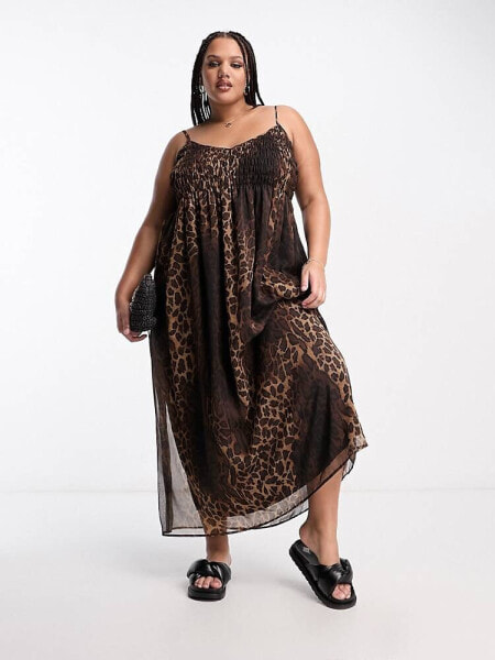 ASOS DESIGN Curve soft shirred cami midi sundress in animal print 