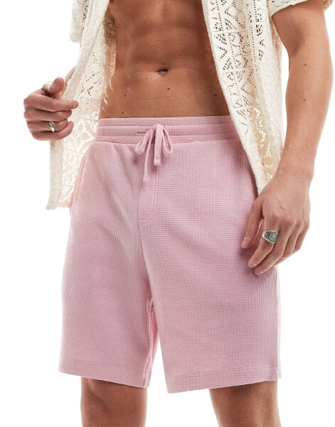 ASOS DESIGN slim waffle shorts in pink