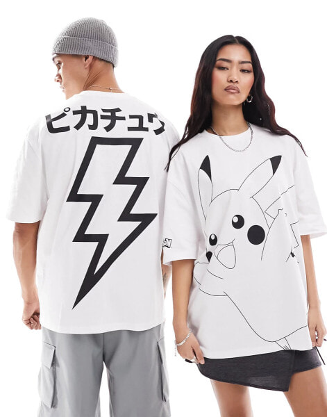 ASOS DESIGN unisex oversized license tee in white with Pokemon Pikachu graphics