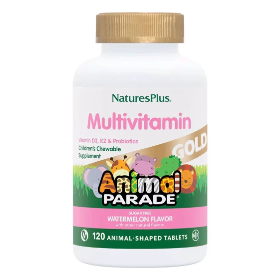 NaturesPlus Animal Parade Gold Multivitamin Детский витаминно-минеральный комплекс с пробиотиками и органическими цельными продуктами 120 жевательных таблеток со вкусом вишни апельсина и винограда 2466₽