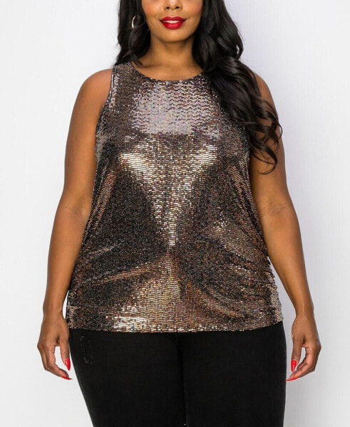 Plus Size Sequin Side Ruched Tank Top